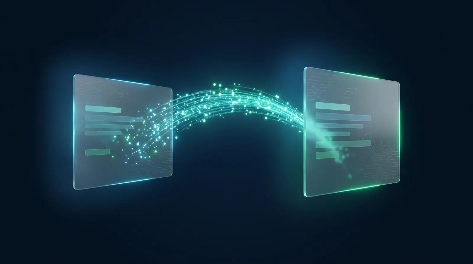 EMR 화면과 CRM 화면이 데이터 흐름으로 연결된 3D 이미지