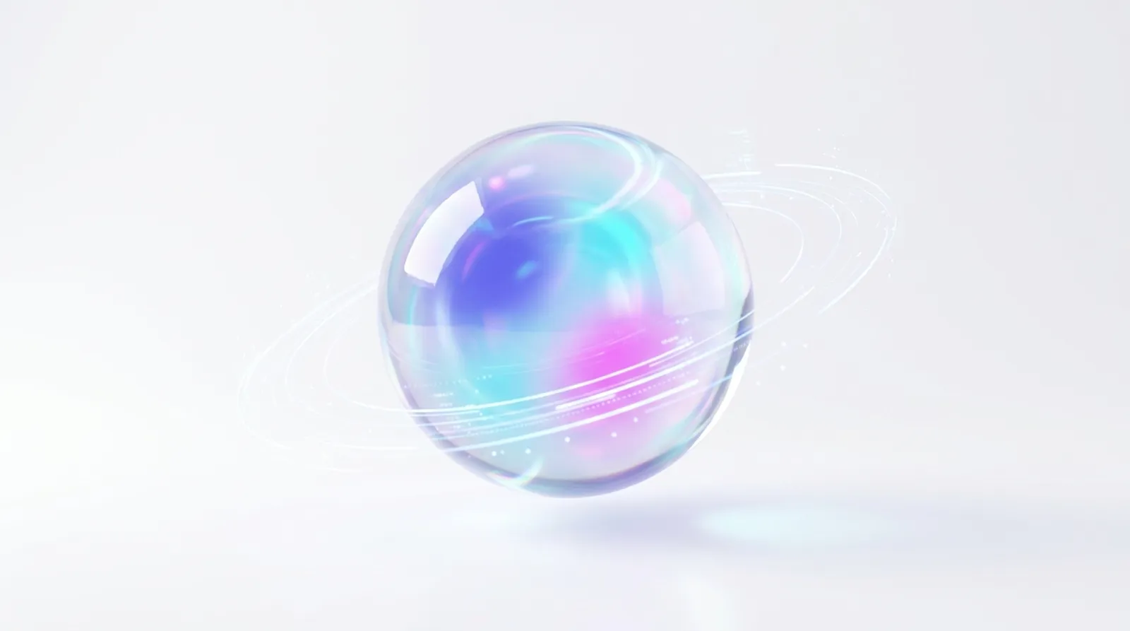 빛나는 코어를 감싼 유리 구조체 3D 렌더